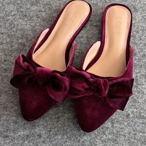 LOFT Velvet Bow Mules in Rich Burgundy